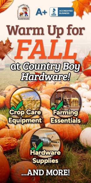 Country Boy Hardware half page advertisement, 300 by 600 pixels